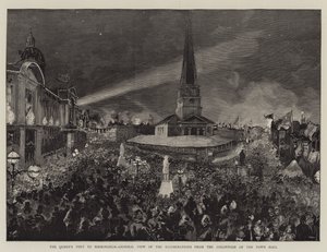 La visita della regina a Birmingham, vista generale delle illuminazioni dalla colonnata del municipio da Joseph Finnemore